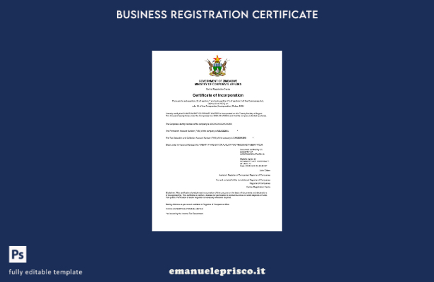 certificato di registrazione aziendale dello Zimbabwe in stile verificato Modell